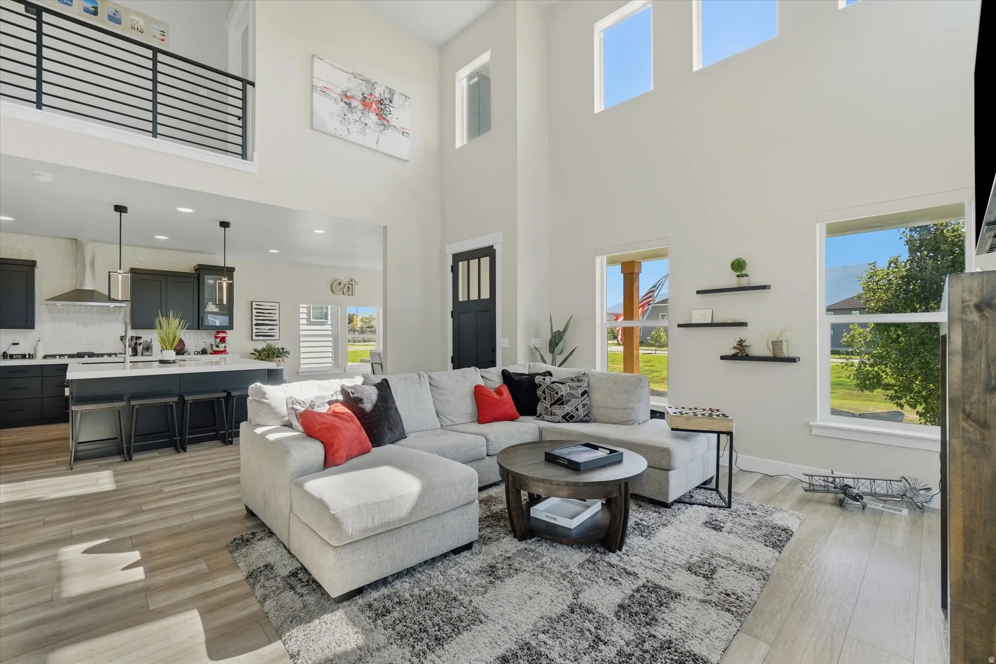 Vaulted living space with expansive windows