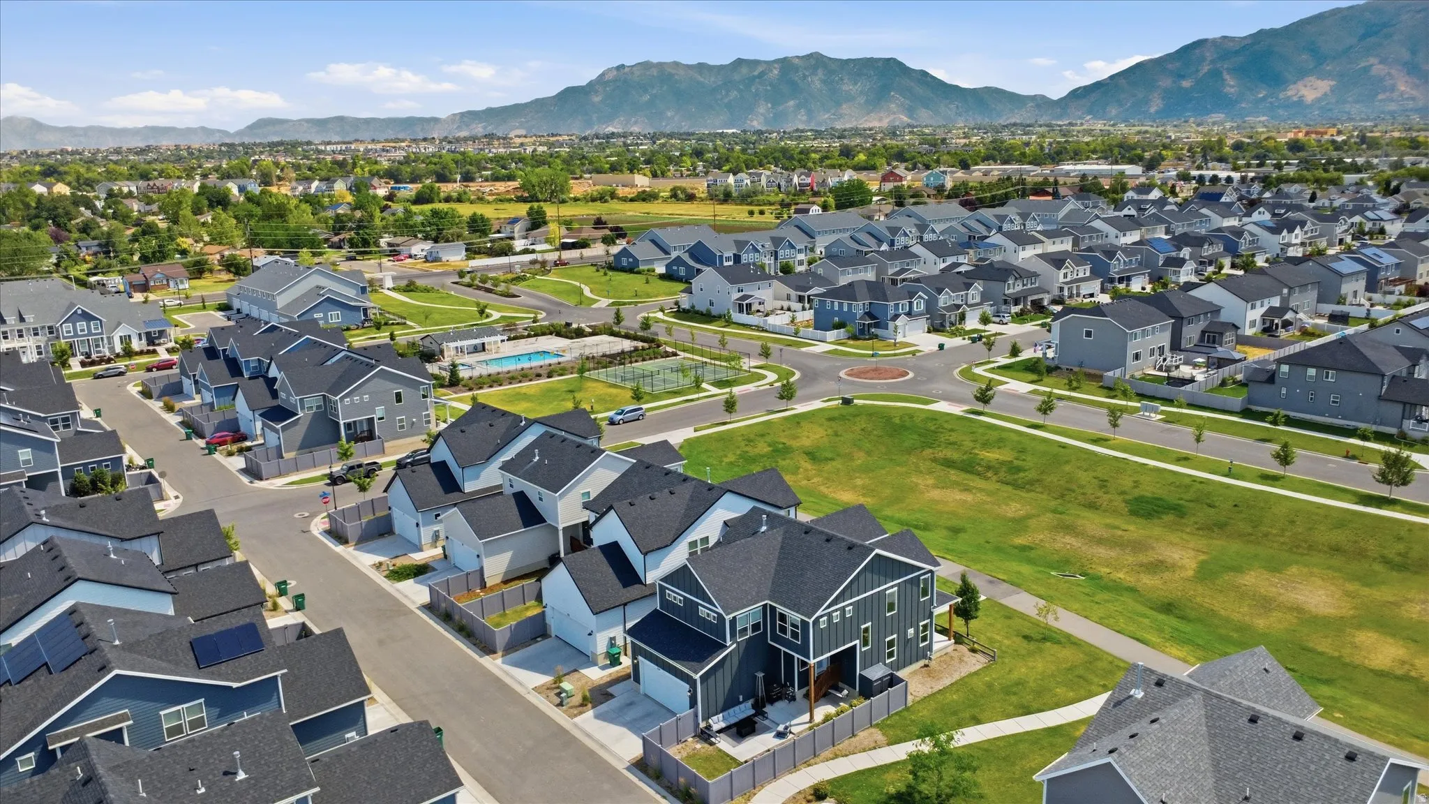 Aerial perspective of a contemporary residential community