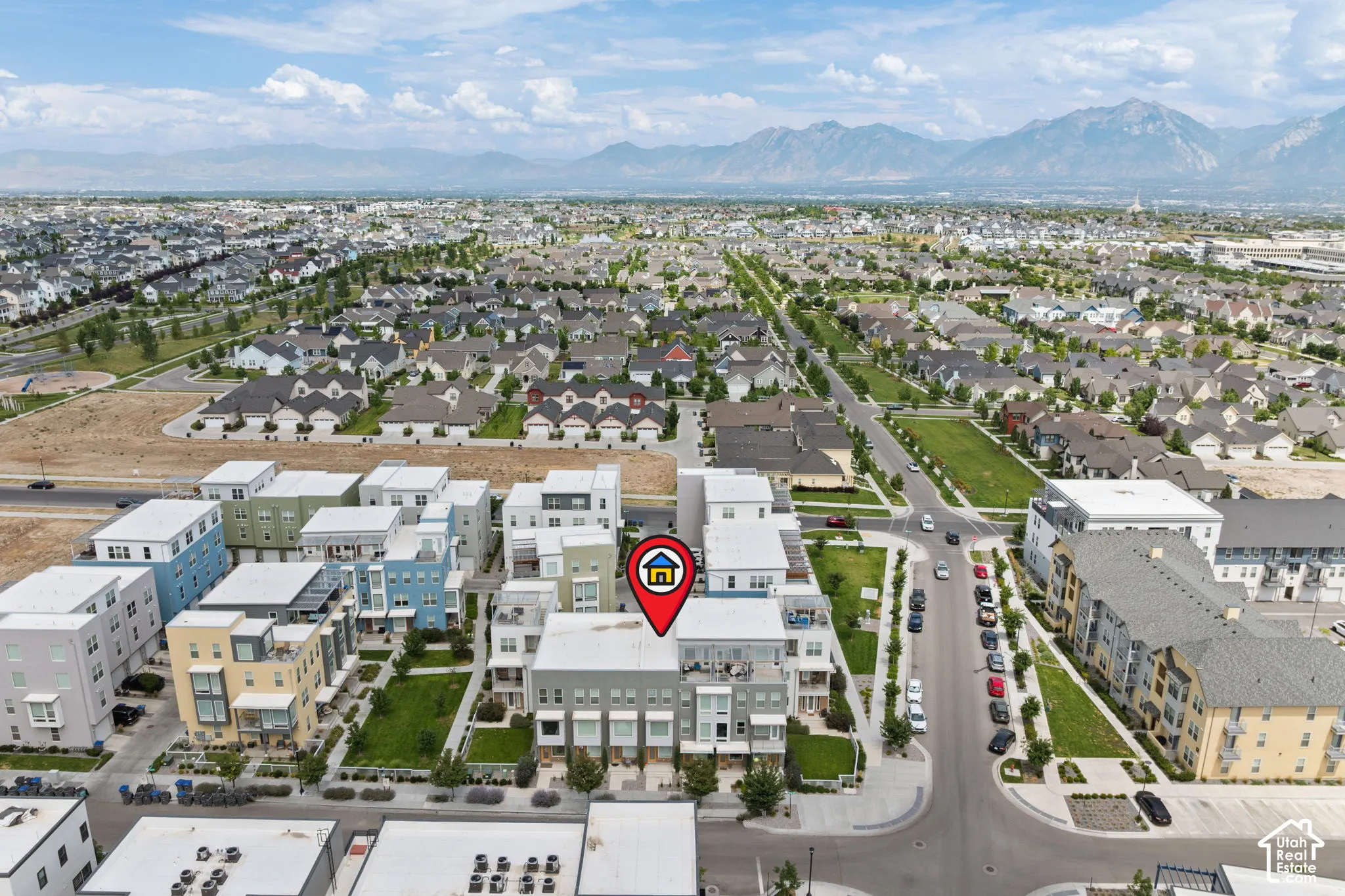 Modern townhome community featuring contemporary architecture and rooftop access