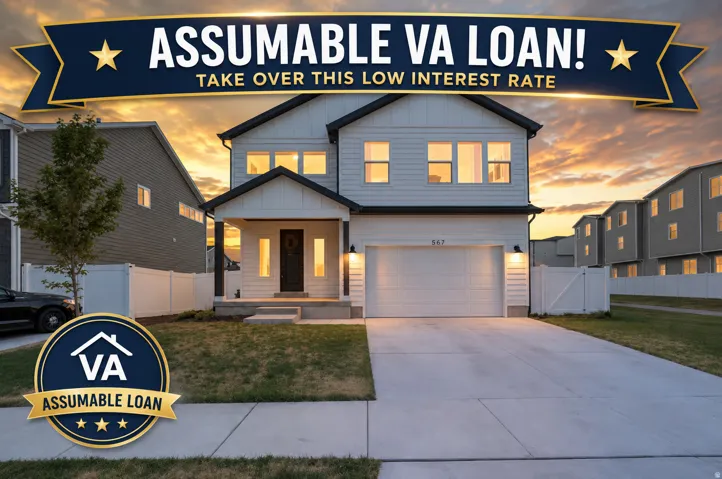 Property Listing Advertisement. Highlighting the availability of an assumable VA loan for the property