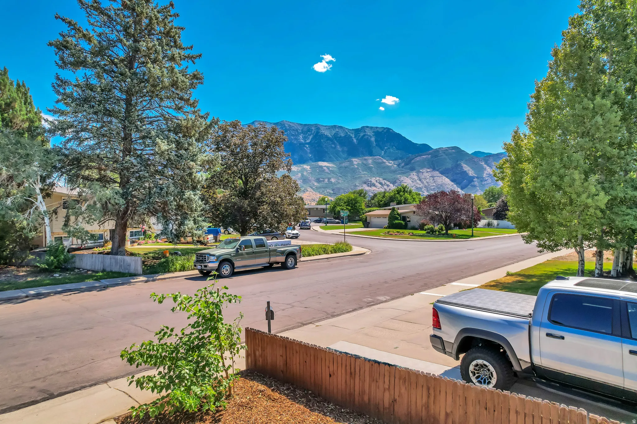 Mountain backdrop with a clear blue sky