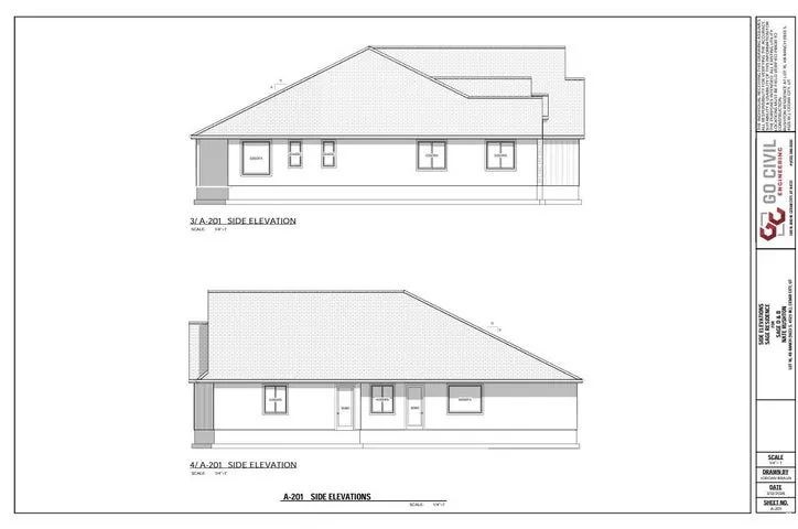 Architectural Plans, Side Elevations. Displaying two distinct side views of the property structure