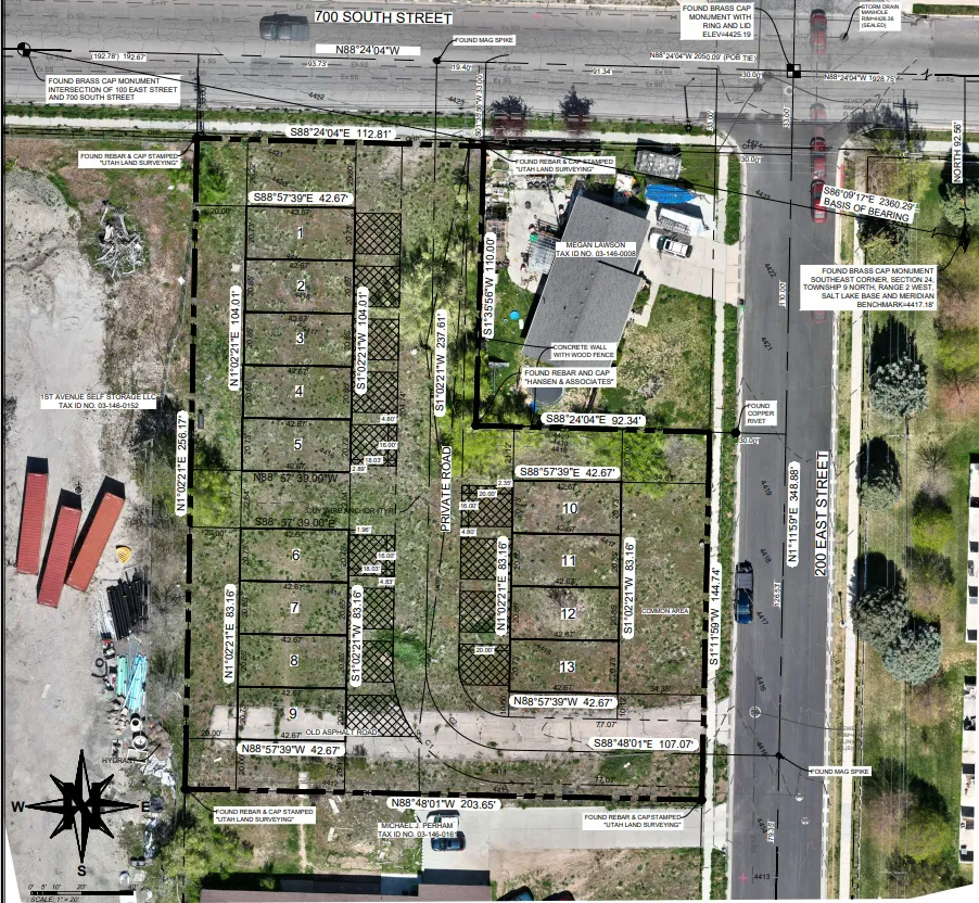 Survey Plat. Illustrating property boundaries and dimensions for multiple parcels