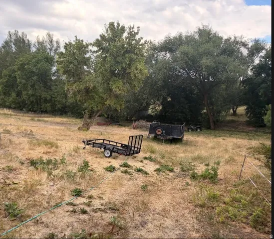 Expansive open land featuring mature trees and partial fencing