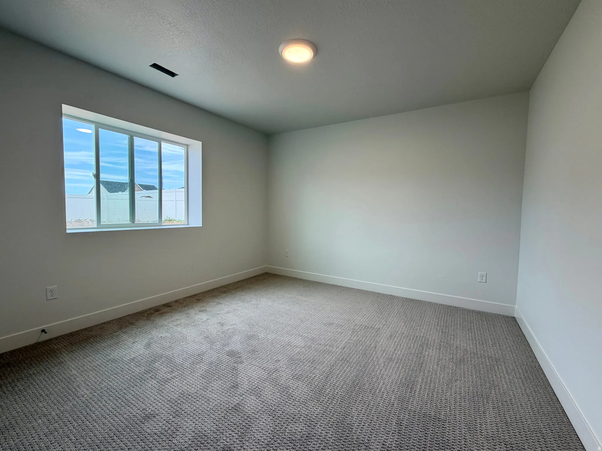 Spacious room featuring neutral carpeting and light-colored walls