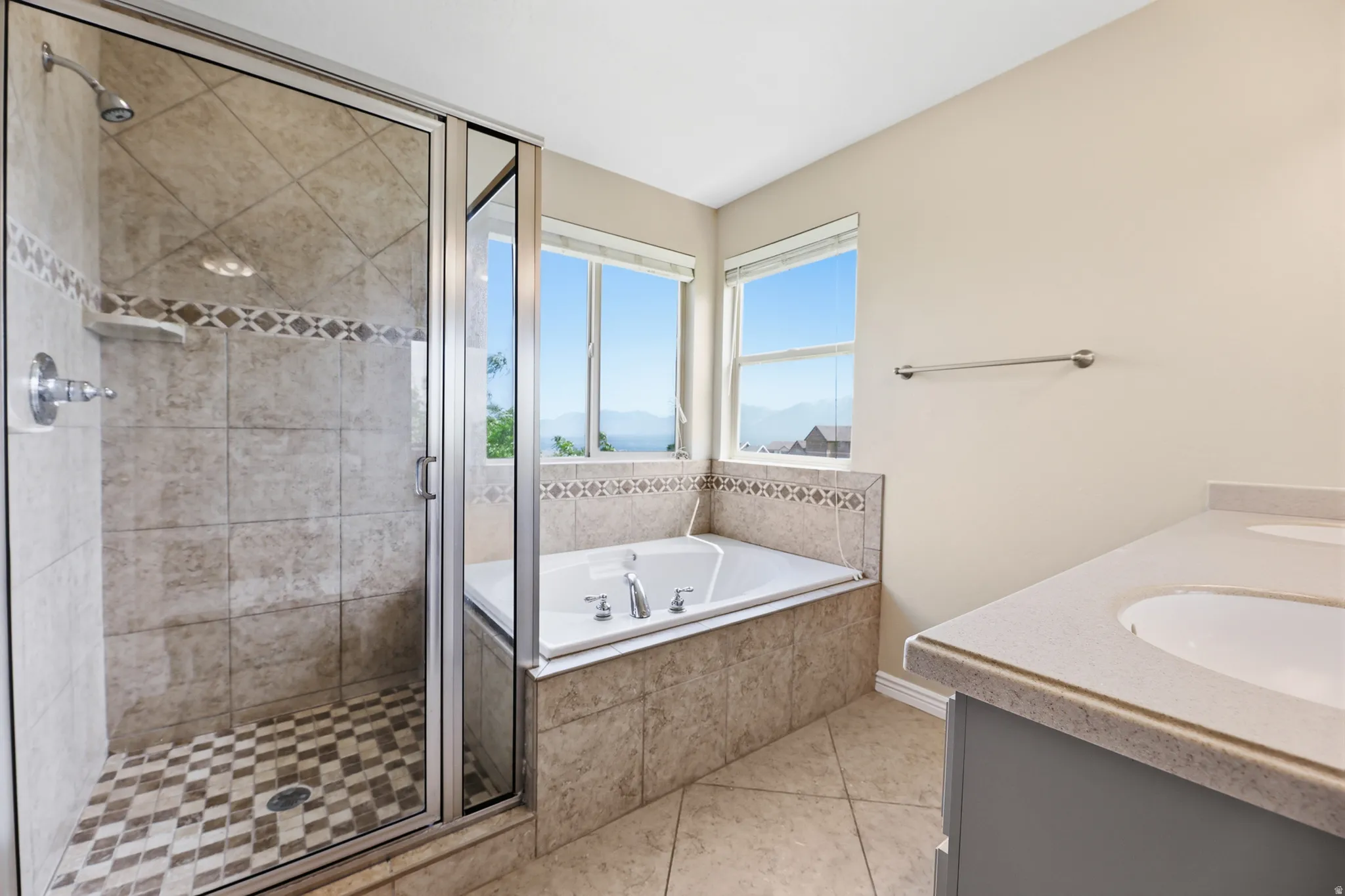 City and Mountain Views from Primary Bath