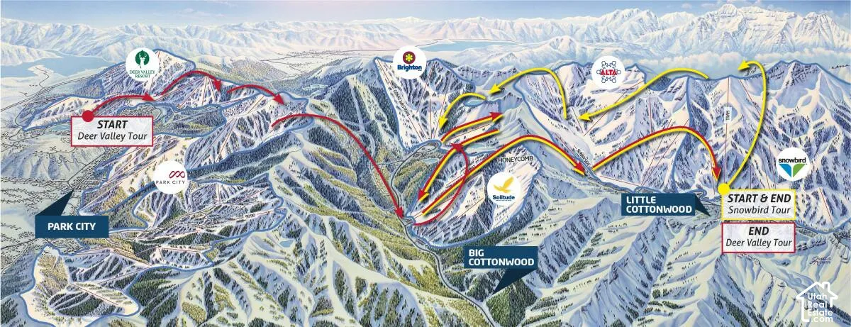 Informational Map. Indicating routes and locations across a mountainous terrain