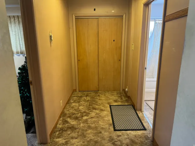 Hallway featuring plush carpeting and neutral wall tones