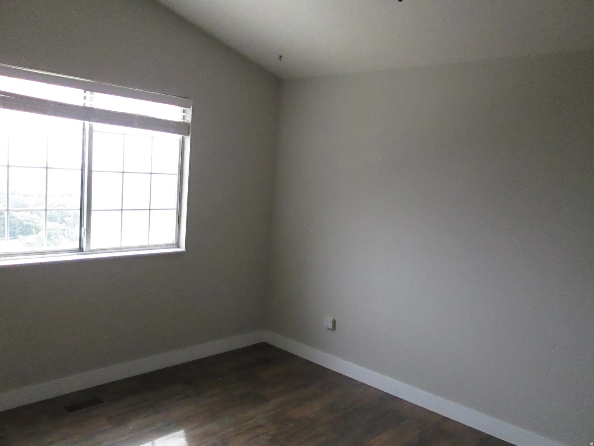 Master Bedroom window with grid inserts, wood-finish flooring, and light-toned walls