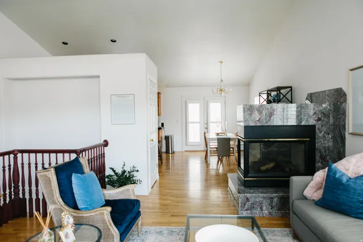 Spacious living area featuring a  fireplace