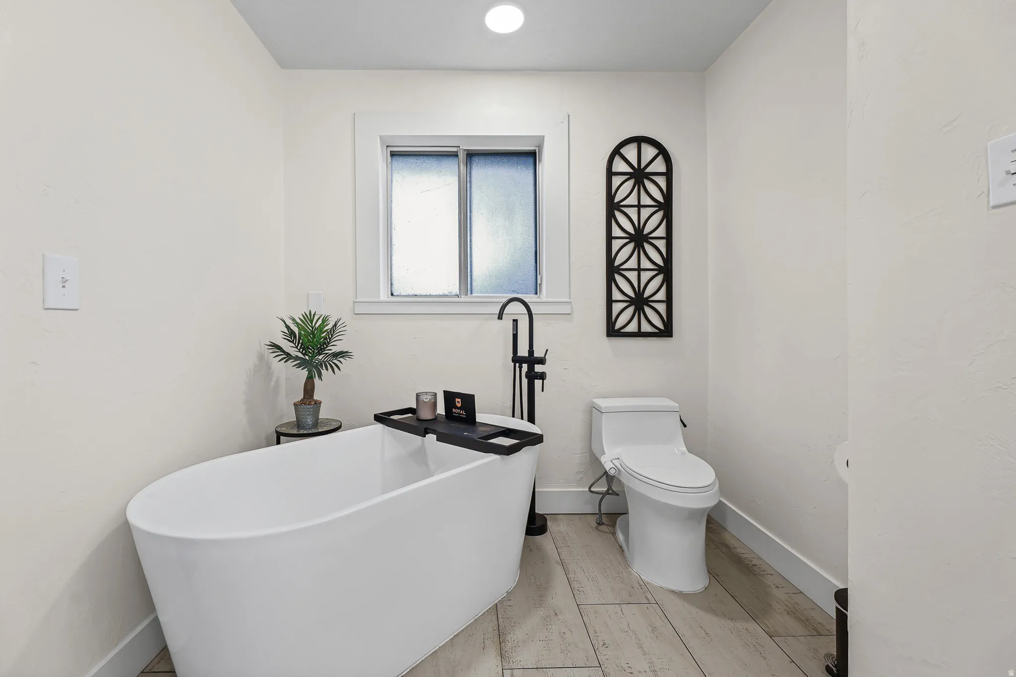 Newly installed freestanding soaking tub
