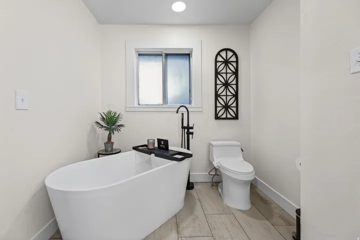 Newly installed freestanding soaking tub
