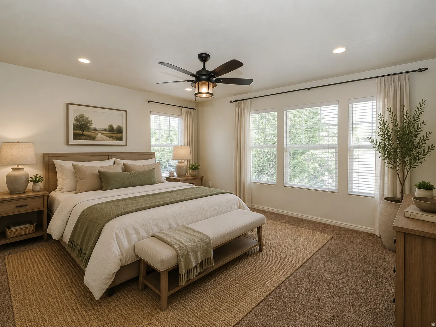 Virtually staged primary bedroom