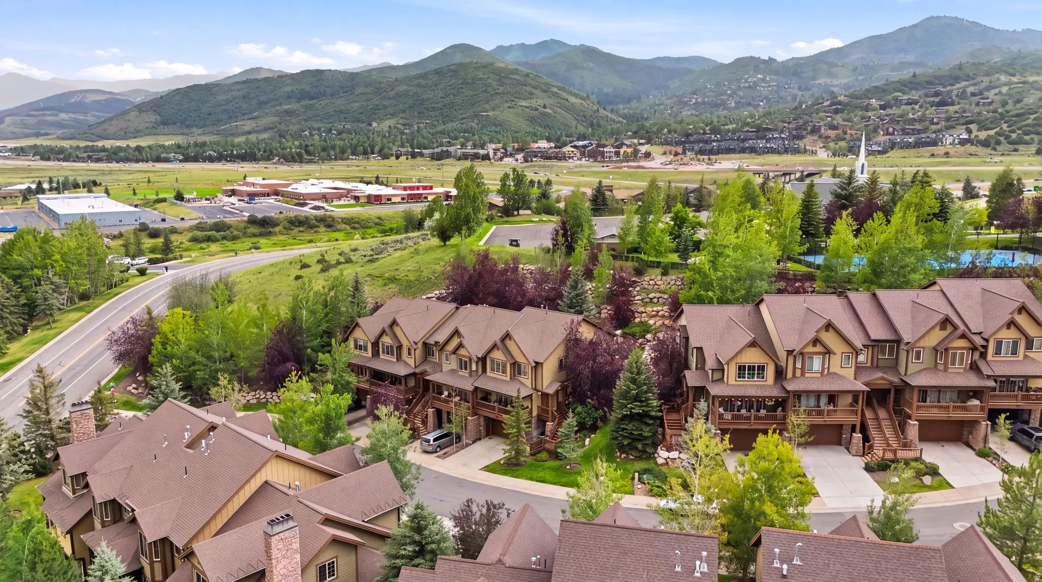 Townhome community with mountain backdrop