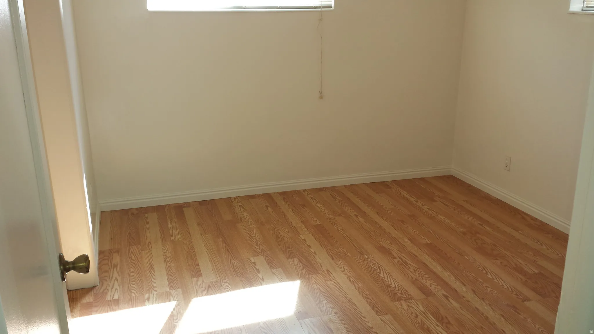 Room featuring wood-finish flooring, light-toned walls, and white trim