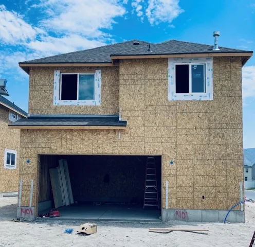 Rear view of Cobalt Elevation A with two car rear entry garage.