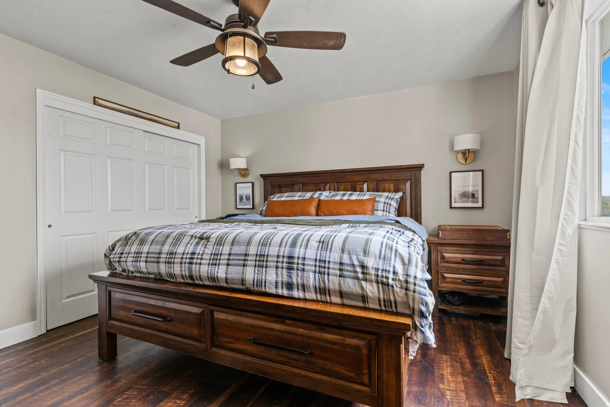Wood-finish flooring complementing light neutral wall tones