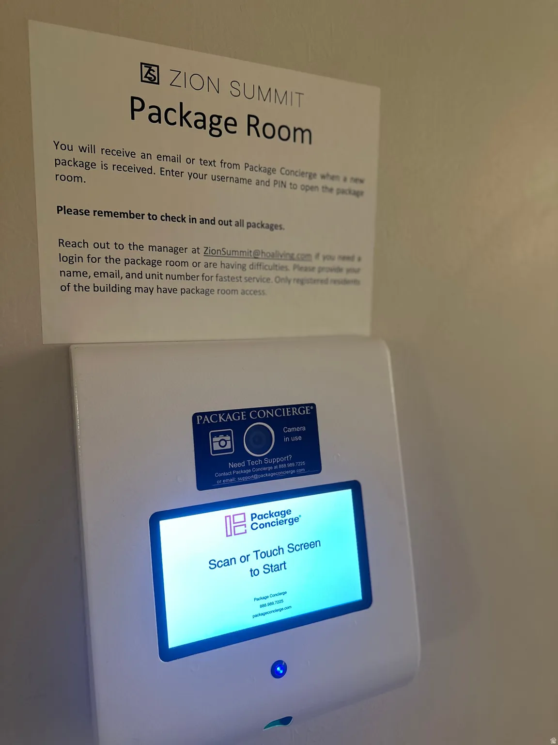 Property Management Signage. Detailing package retrieval protocols and system operation