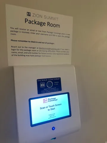 Property Management Signage. Detailing package retrieval protocols and system operation