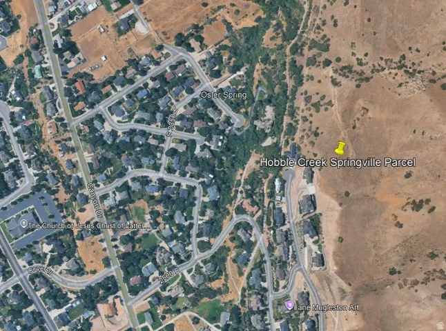 Satellite View. Indicating the location of the Hobble Creek Springville Parcel