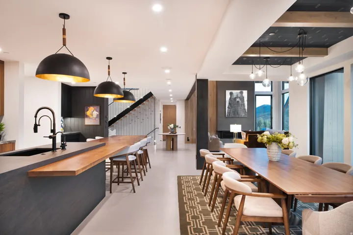 Spacious kitchen island with a wood-finish counter and built-in sink