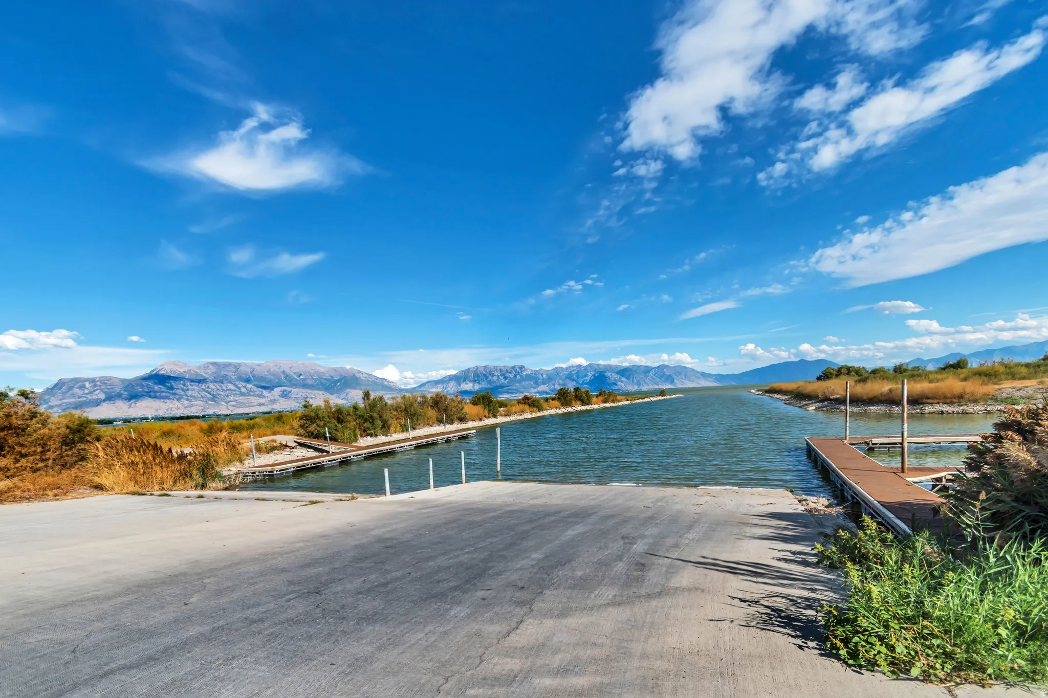 Concrete boat ramp providing direct water access