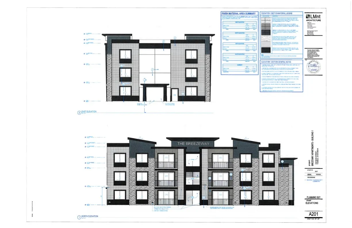 Architectural Elevations. Presenting two exterior design perspectives for the property