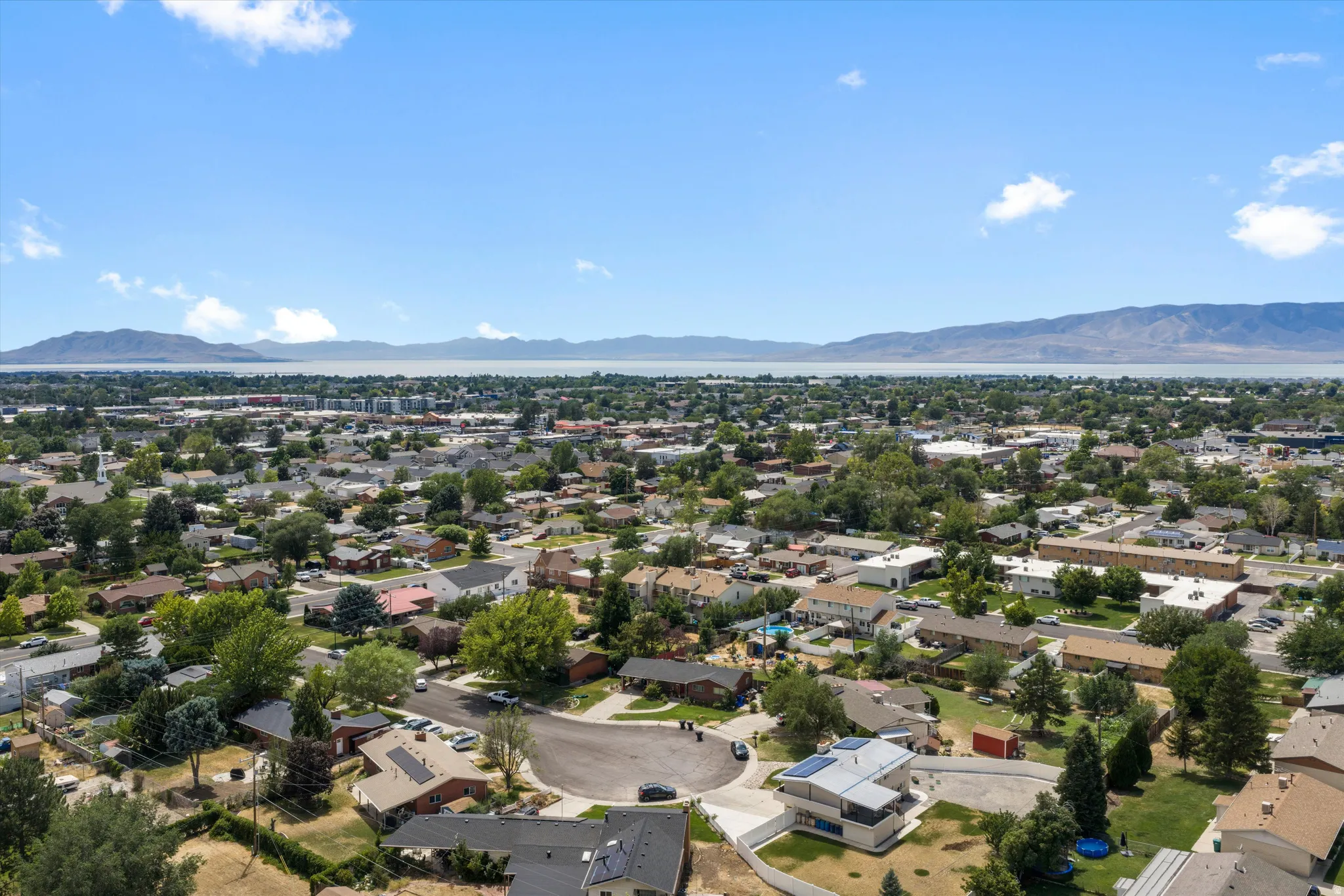Residential community featuring diverse home styles and mature trees