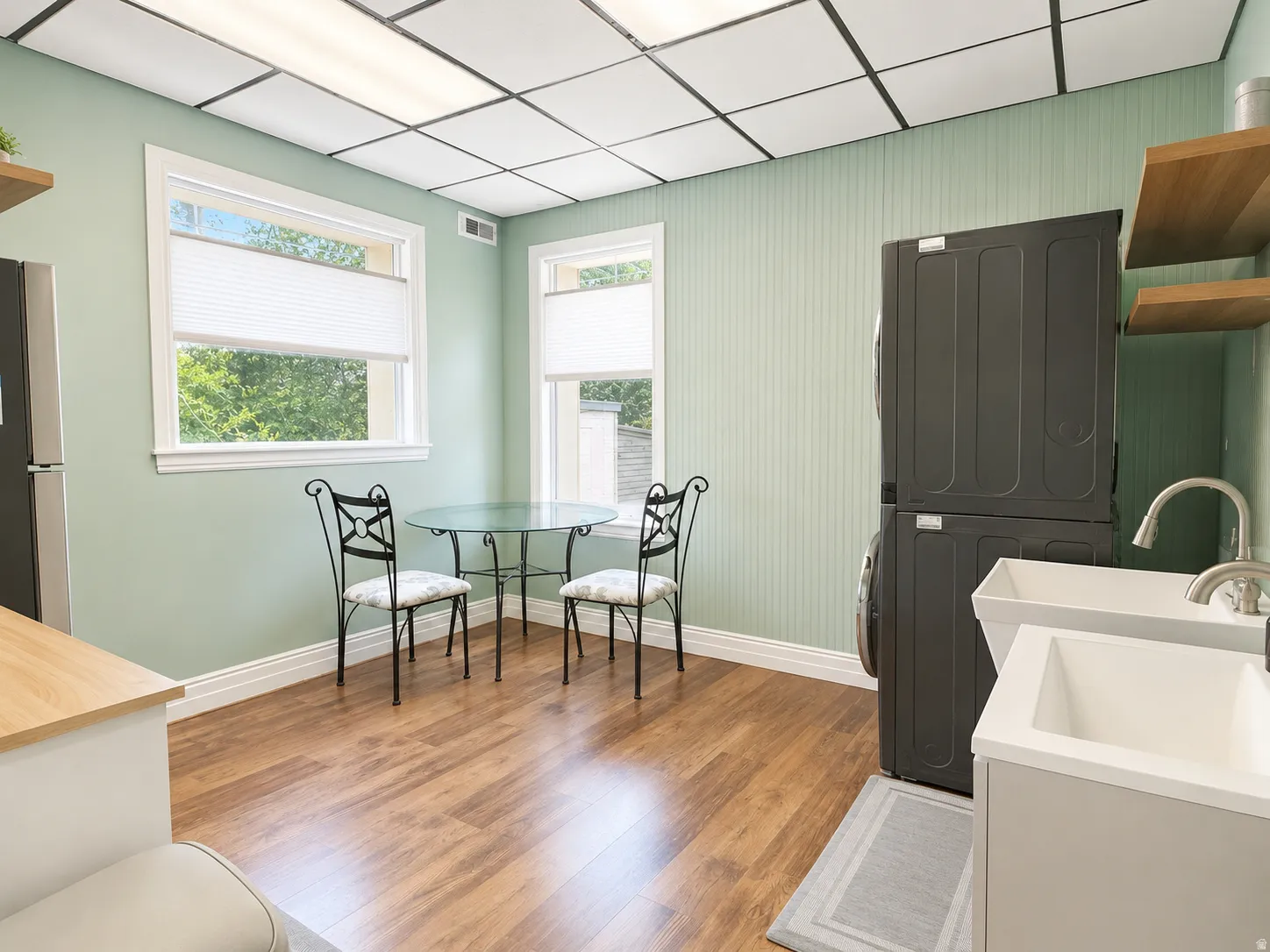 Main Floor Break Room with sink and laundry