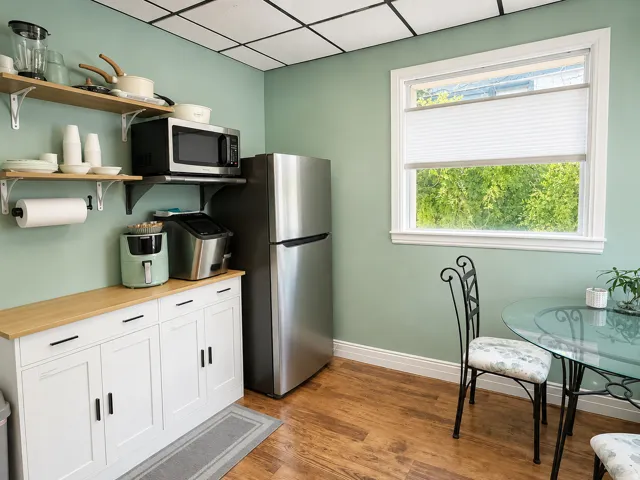 Main Floor Break Room with sink and laundry