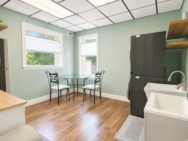 Main Floor Break Room with sink and laundry