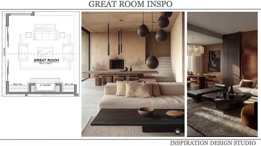 Architectural Drawing and Interior Renderings. Presenting a floor plan and visual interpretations for a room within the property