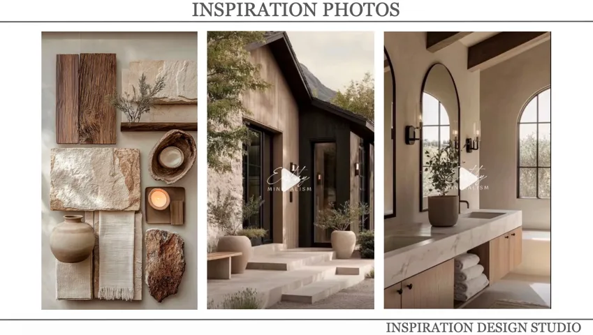 Inspiration Photos. Displaying material samples, exterior architectural elements, and interior design elements for property inspiration