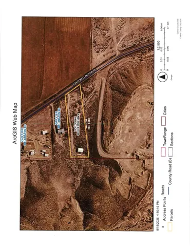 ArcGIS Web Map. Displaying property parcels, roads, and geographical features for the property