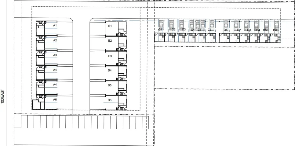 Architectural Plan. Illustrating the layout of units A1-A6, B1-B6, C1-C6, and D1-D6 on the property
