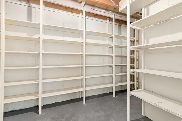 Extensive built-in shelving provides abundant storage capacity