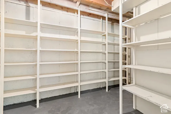 Extensive built-in shelving provides abundant storage capacity