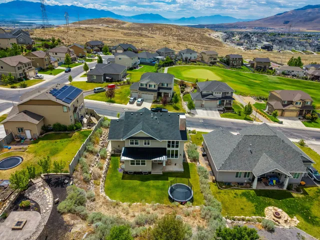 Aerial overview showcasing a residential neighborhood with varied architectural styles