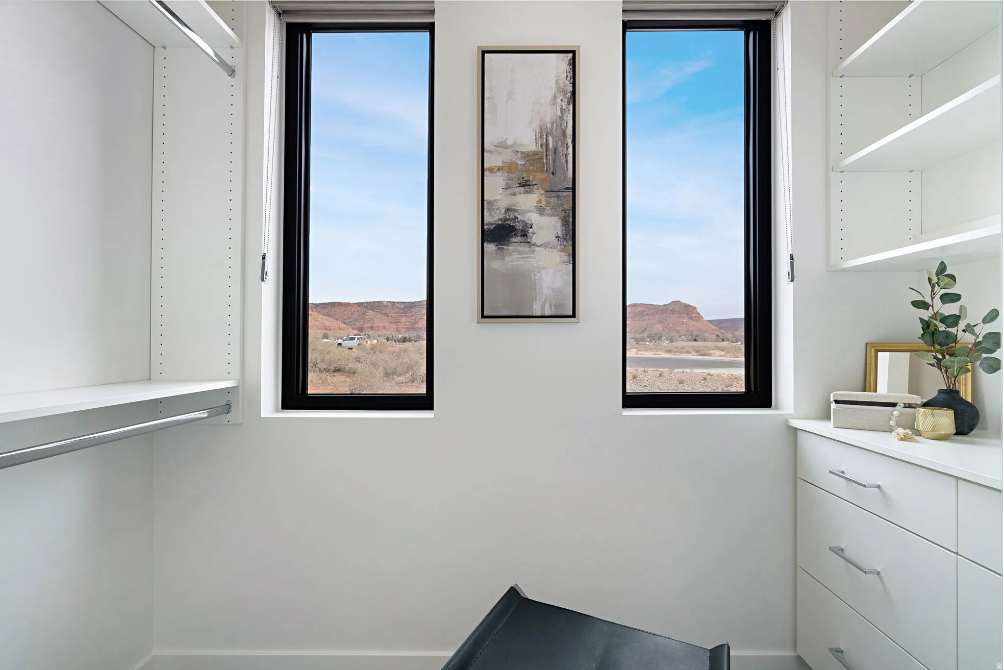 Custom closet system featuring dual windows