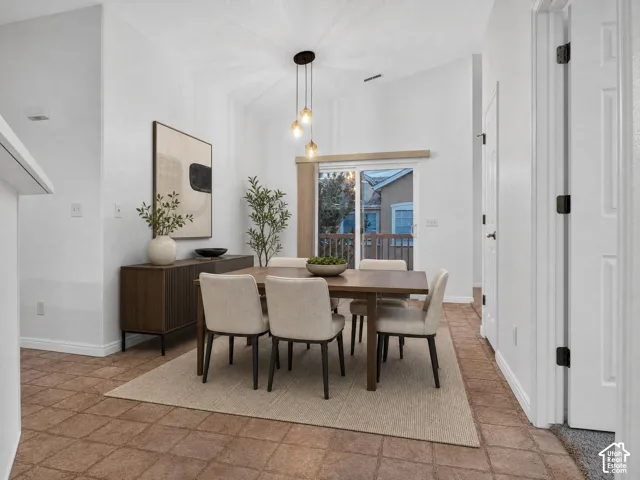 Vaulted ceiling with a contemporary pendant light fixture