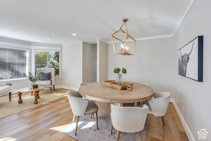 Including a chic chandelier and ample natural light via windows!