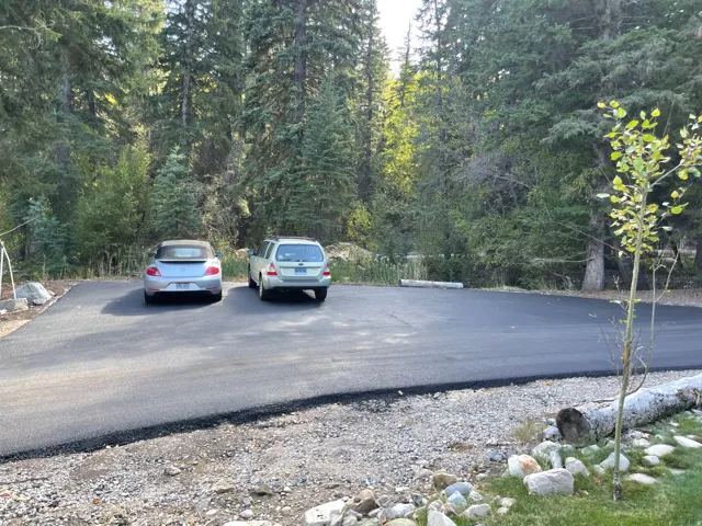 Newly paved parking spaces and road
