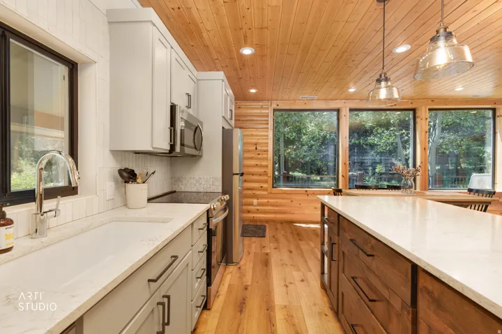 Kitchen with views to the beautiful outdoors.