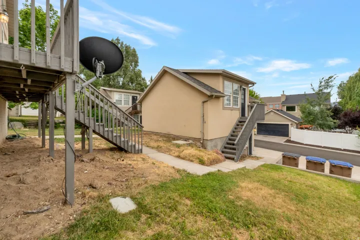 Exterior stairway providing access to an upper-level entrance