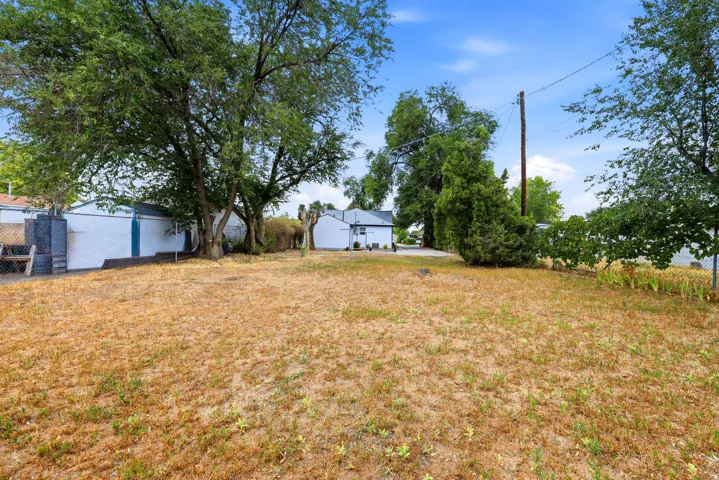 Expansive undeveloped lot featuring mature trees and a chain-link fence