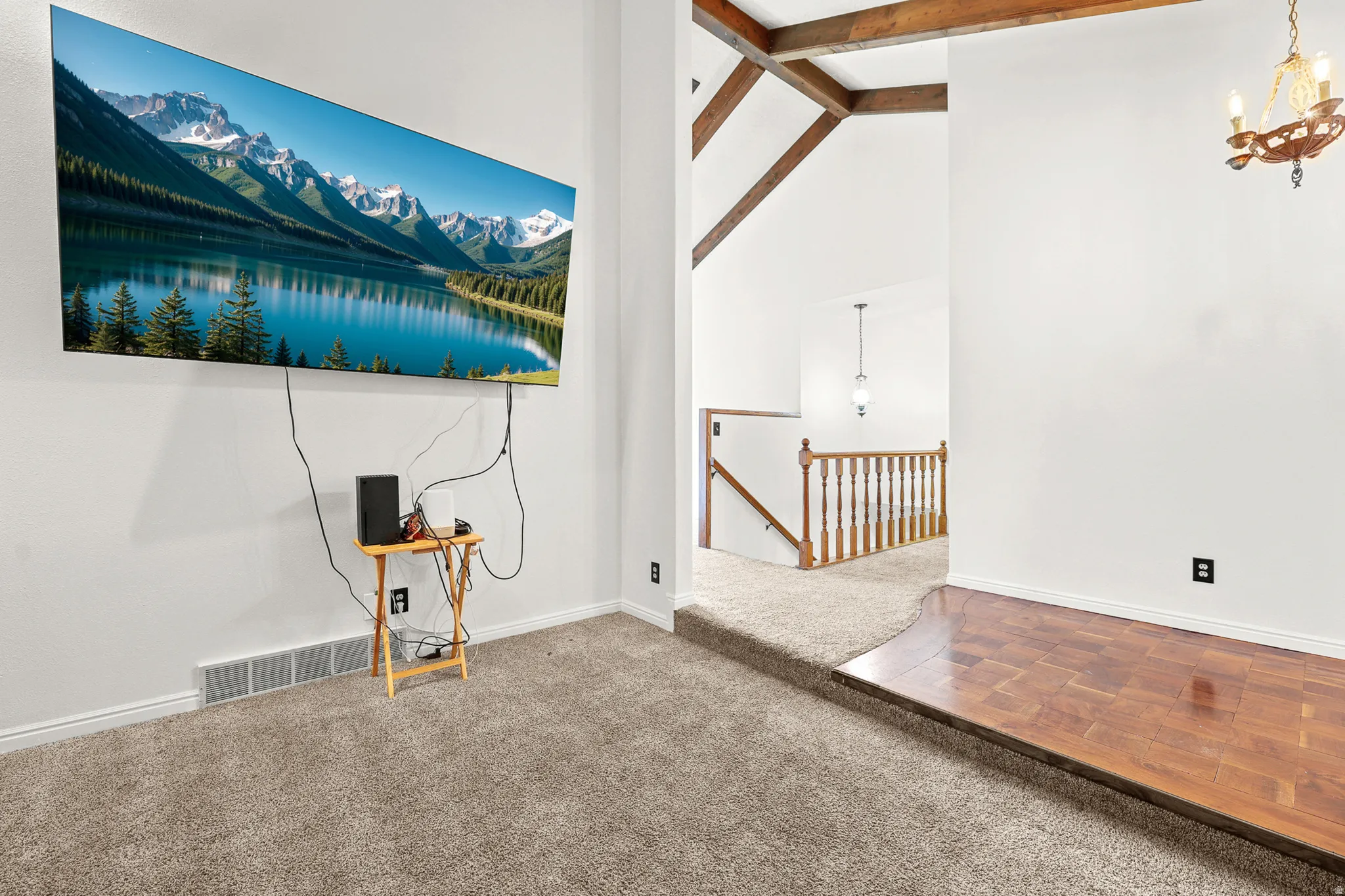 Vaulted ceilings with exposed wood beams