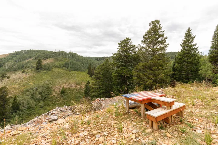 Elevated outdoor space featuring natural landscaping with scattered rocks and sparse vegetation