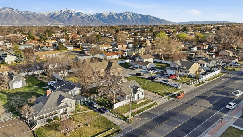 Residential neighborhood with a mountain backdrop