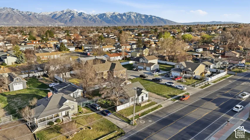 Residential neighborhood with a mountain backdrop