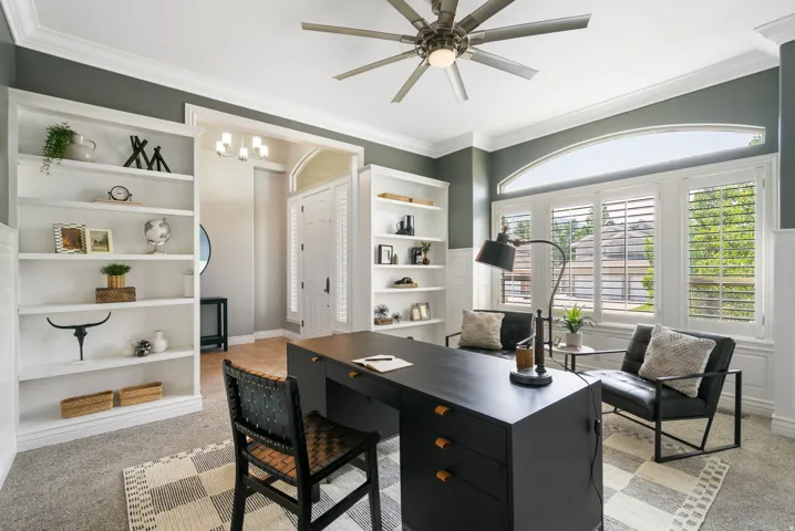 Office is just inside front entry allowing convenient client access with built-in shelving